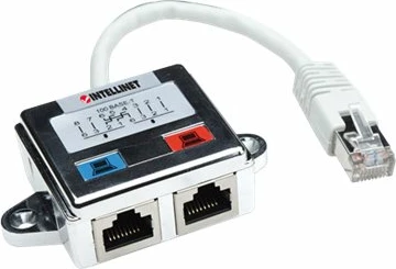 Intellinet 2-Port Modular Distributor, Cat5e, FTP, allows two RJ45 ports to share one Cat5e network cable