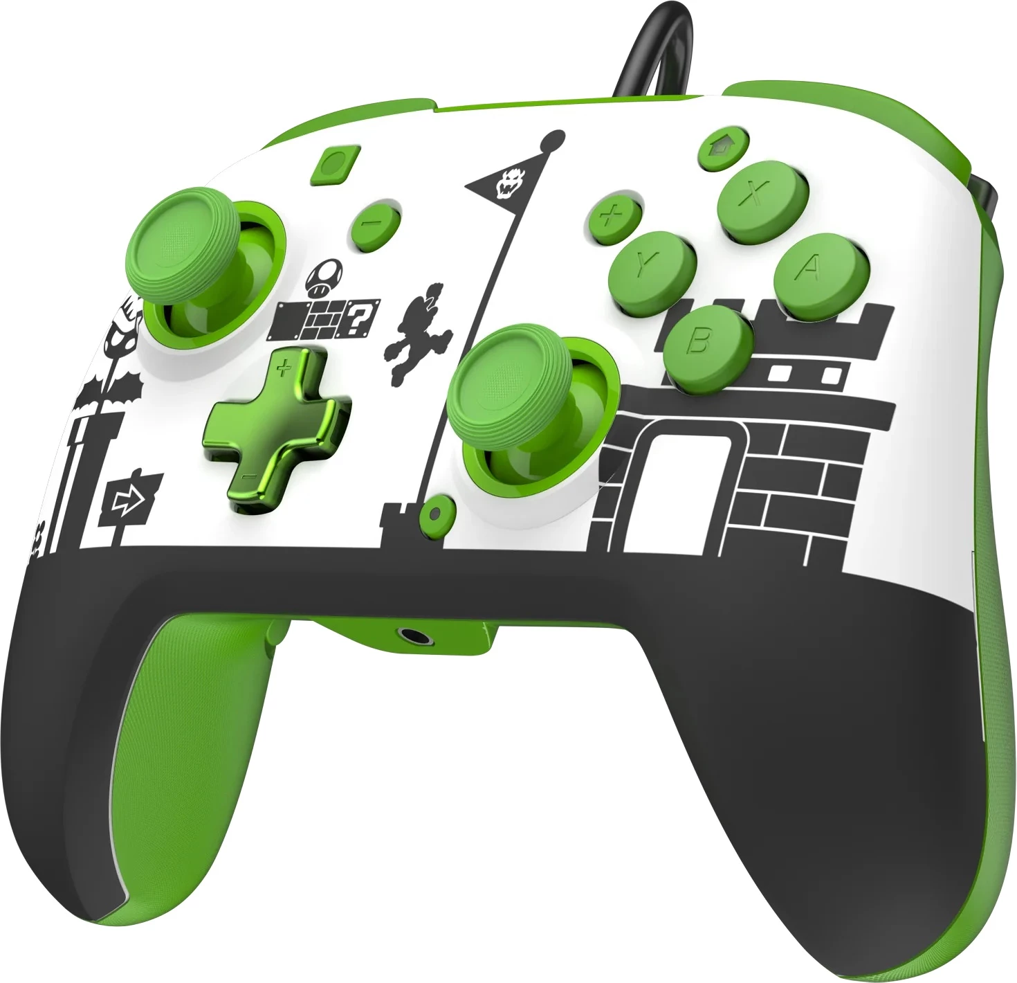 Kontroller me kabllo PDP REMATCH Mario Retro për Nintendo Switch/Switch 2, 3.5mm, butona prapa, Bardhë/Jeshile