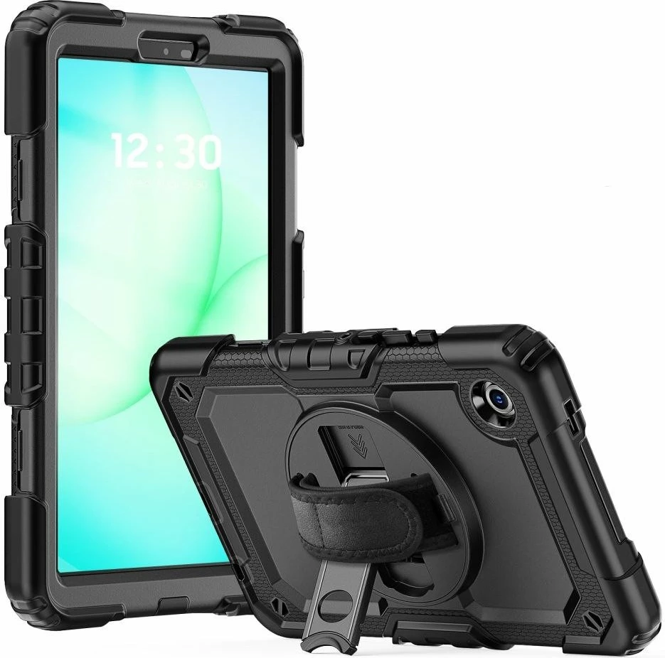 Mbështjellës i fortë për tablet Tech-Protect Solid Samsung Galaxy Tab A9/A11 8.7 (X110/X115/X133/X135), flip, me stand dhe rrip dore, i zi, set me rrip