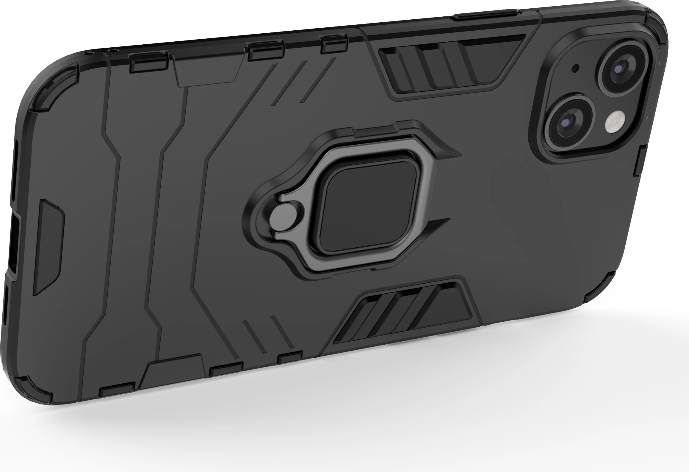 Mbështjellës Hurtel Ring Armor për iPhone 14, me unazë mbajtëse, e zezë