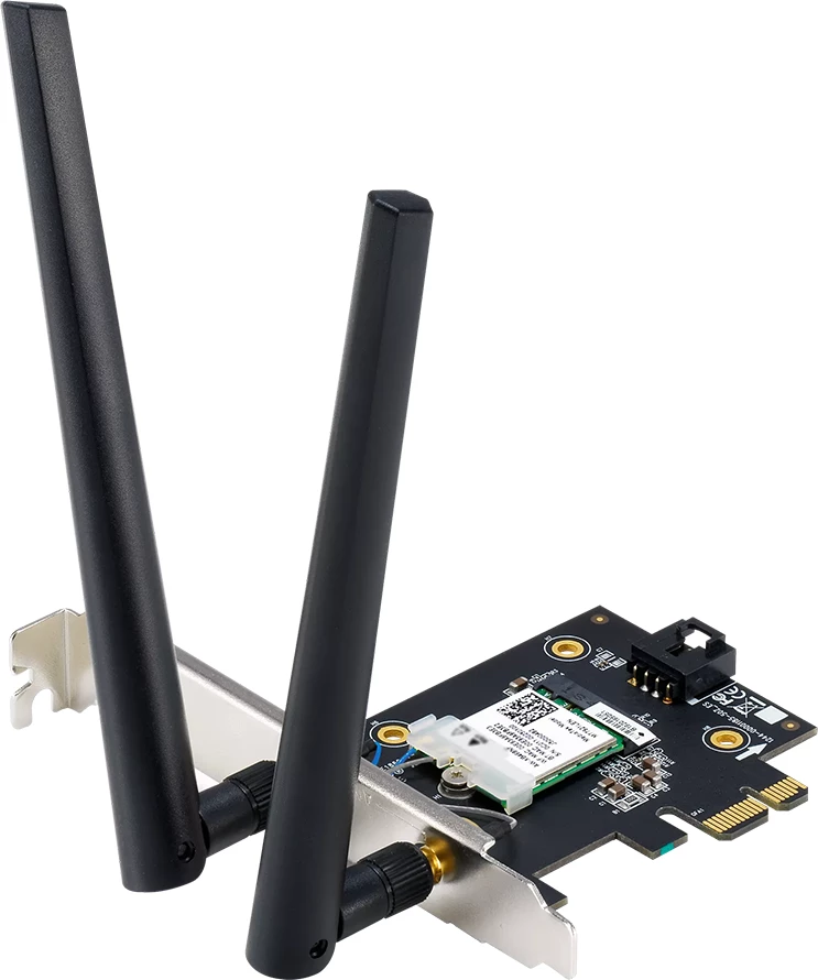 Adapter WiFi PCIe ASUS PCE-BE6500, Tri-Band WiFi 7, Bluetooth 5.4, 6GHz, 160MHz, WPA3, me 2 antena të jashtme