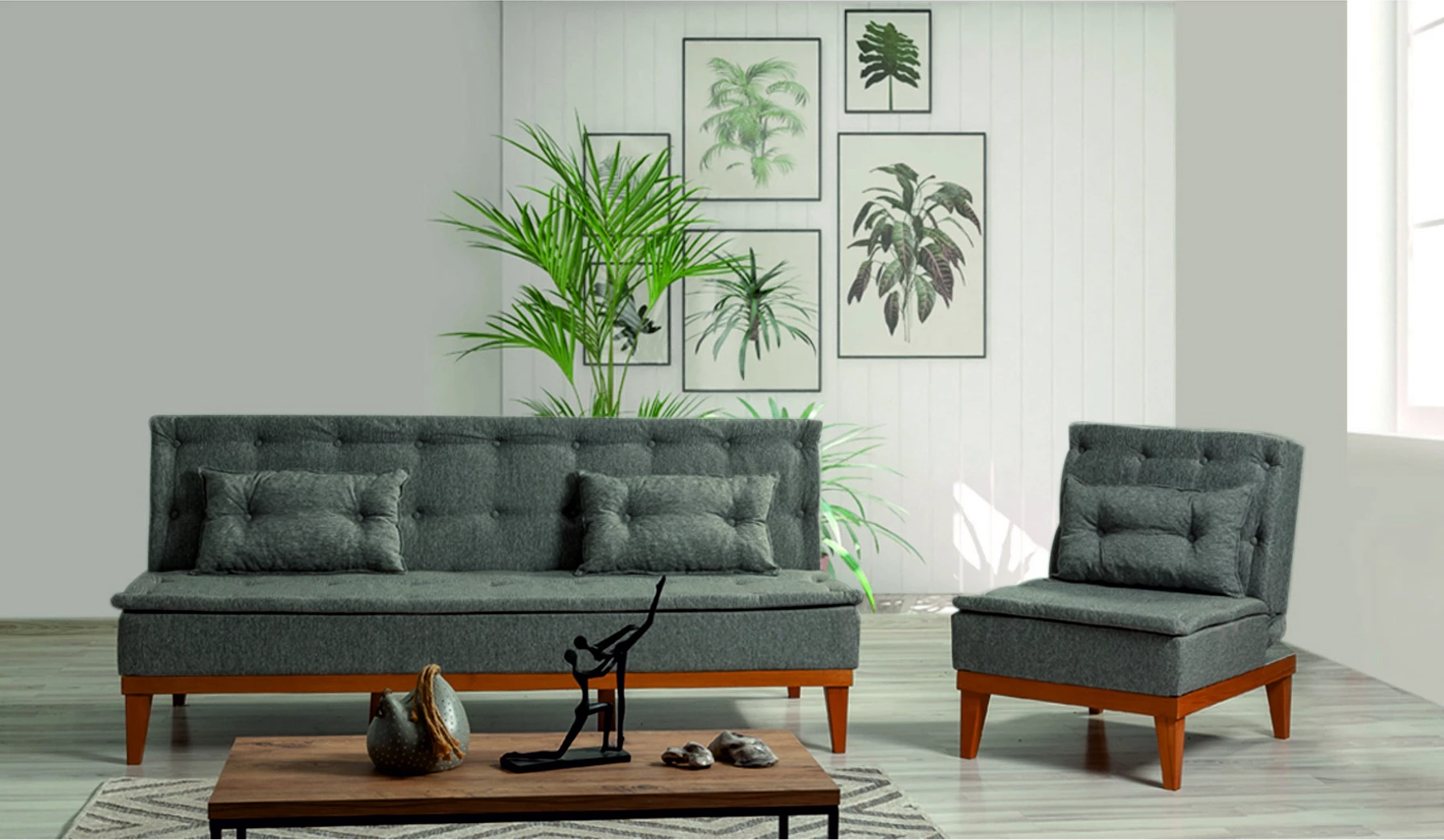 Set divani-krevat Atelier del Sofa, ngjyrë gri e errët, Fuoco-TKM04-94216