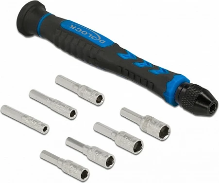 Set kaçavidash DeLOCK, 8 copë, heksagon 2.5-5.5 mm, bosht i zbrazët, zi/kaltër