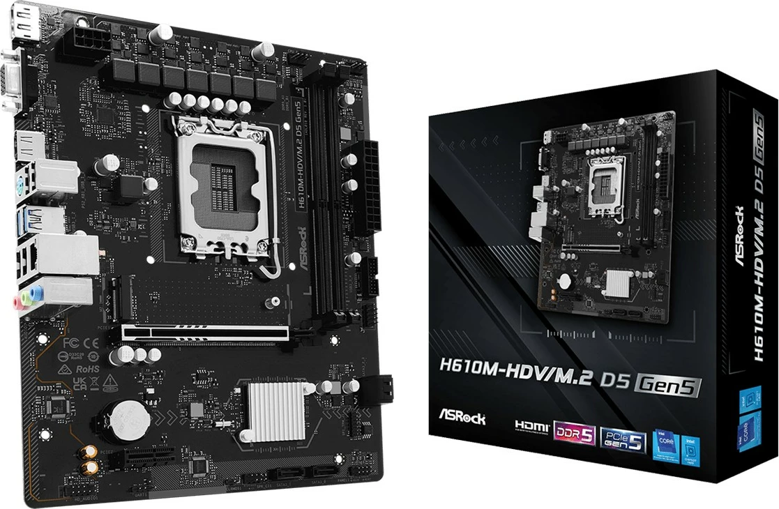 Pllakë amë ASRock H610M-HDV/M.2 D5 GEN5, LGA1700, DDR5, mATX