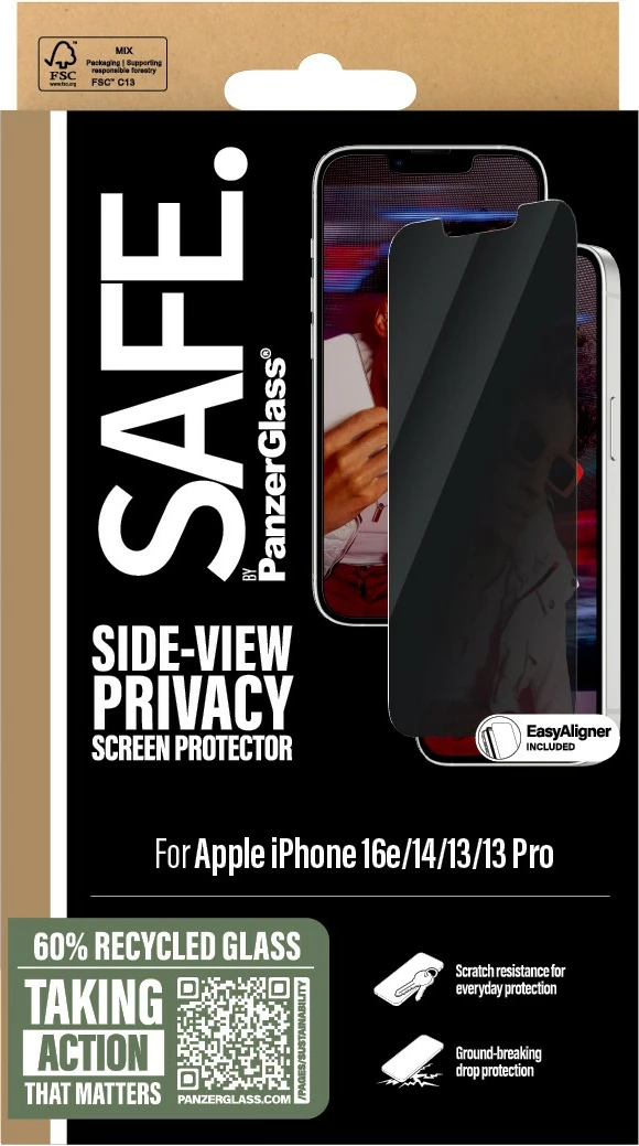 Mbështjellës ekrani PanzerGlass për iPhone 16e/14/13/13 Pro, privatësi, transparent