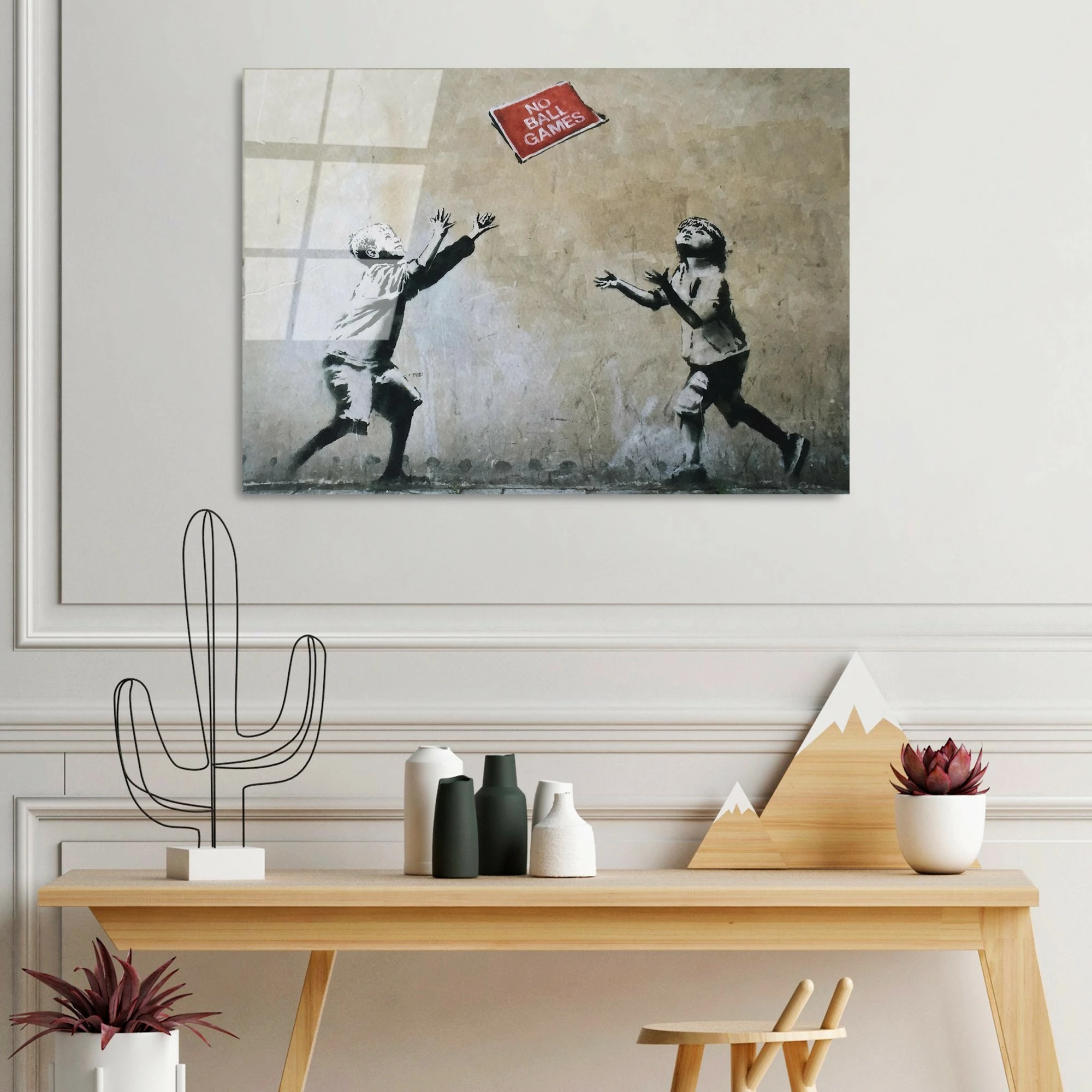 Pikturë dekorative në xham të temperuar, Banksy, shumëngjyrëshe, 45x65cm