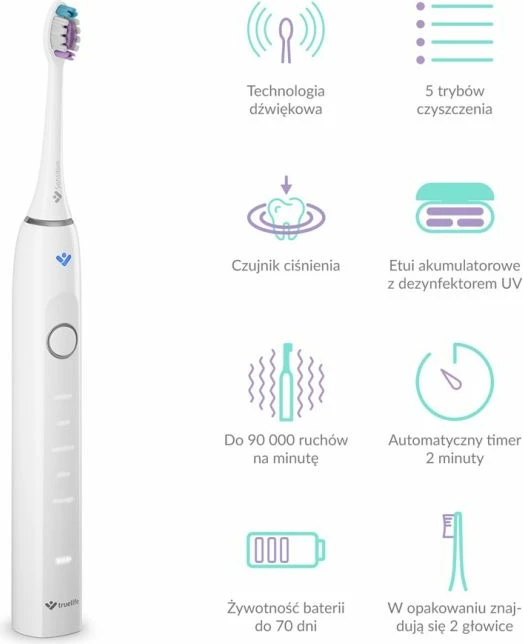 Furçë dhëmbësh sonic TrueLife SonicBrush Clean70 UV, e bardhë