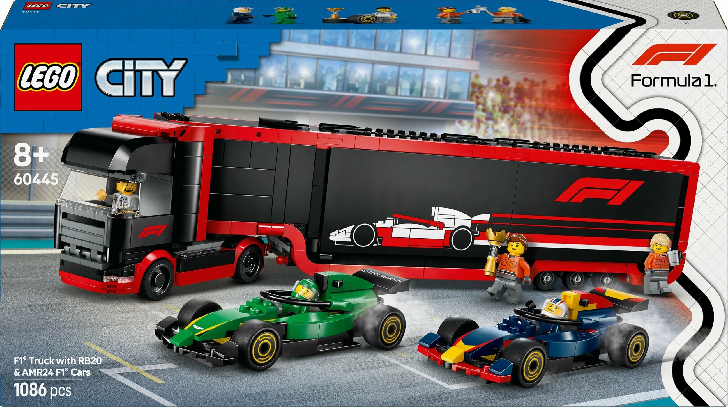 Set LEGO City Formula 1 kamion me RB20 & AMR24, 1086 copë, 60445