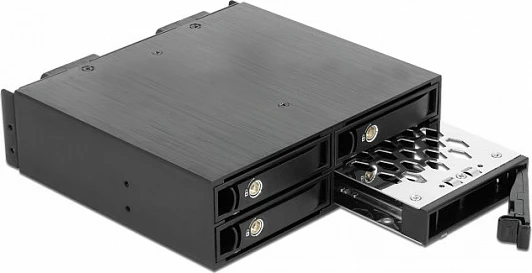 Rack mobil DeLOCK 5.25" për 4x 2.5" U.2 NVMe SSD, me kyç, alumin, i zi