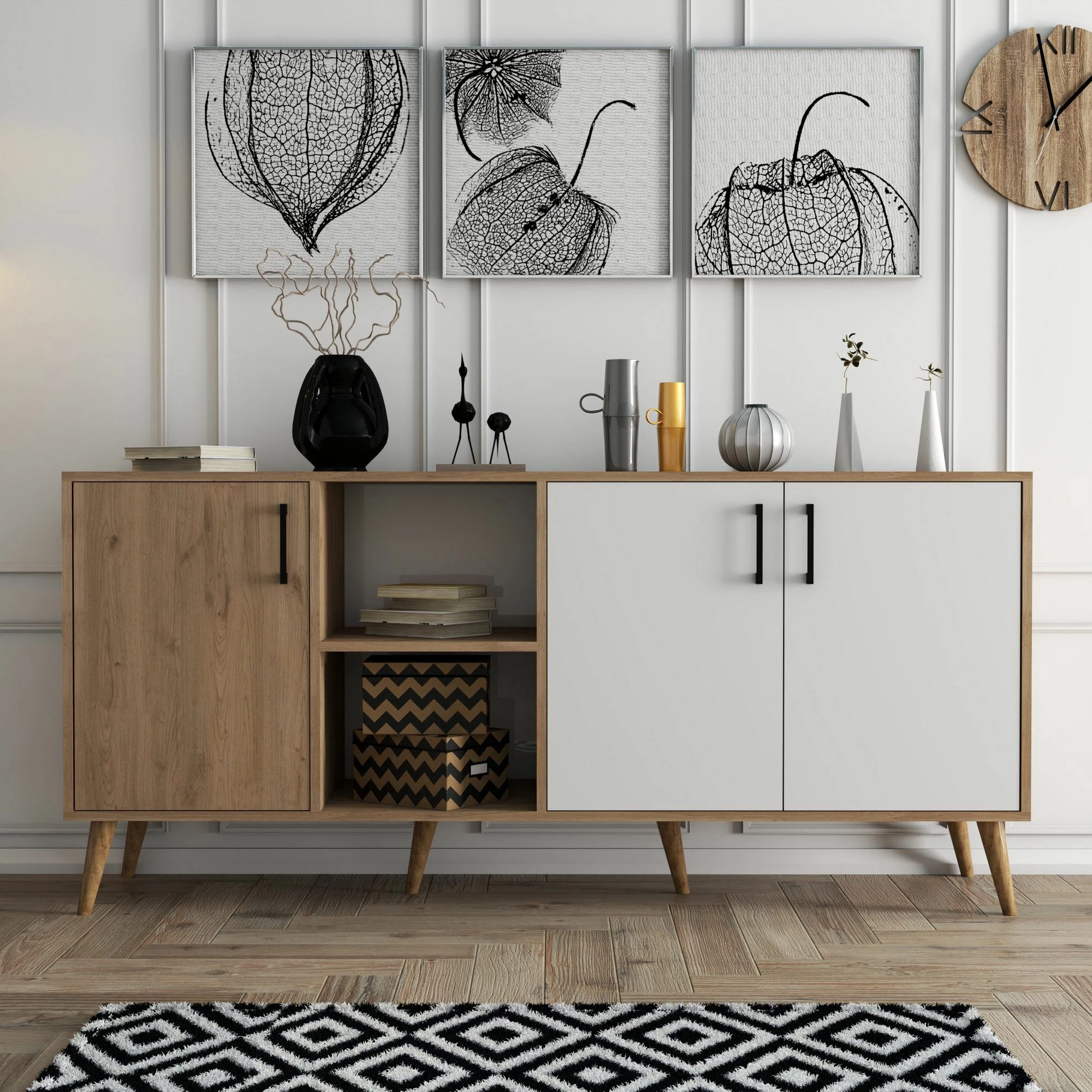 Konsol Exxen, ngjyrë lis dhe e bardhë, Hanah Home, 180x80x45 cm