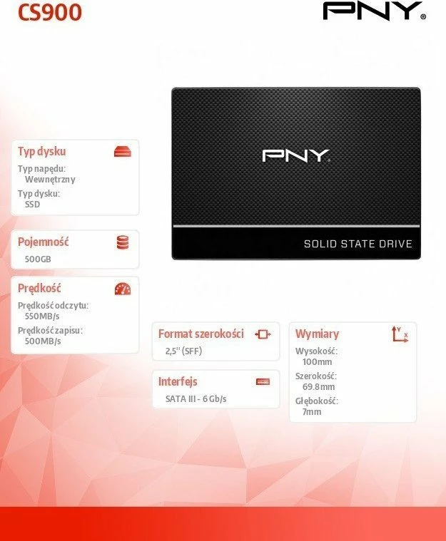 SSD PNY CS900 500GB 2.5\" SATA III (SSD7CS900-500-RB)