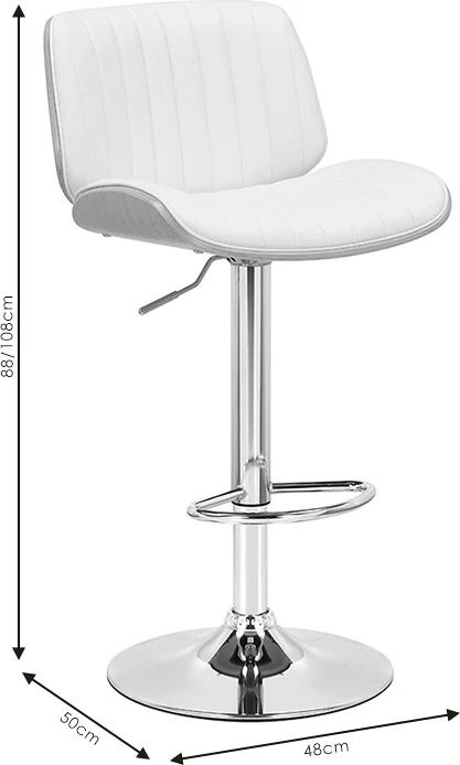 Karrige për bar Fern, palosëse, lëkurë artificiale e bardhë, dru natyral, metal krom, 48x50x88/108cm