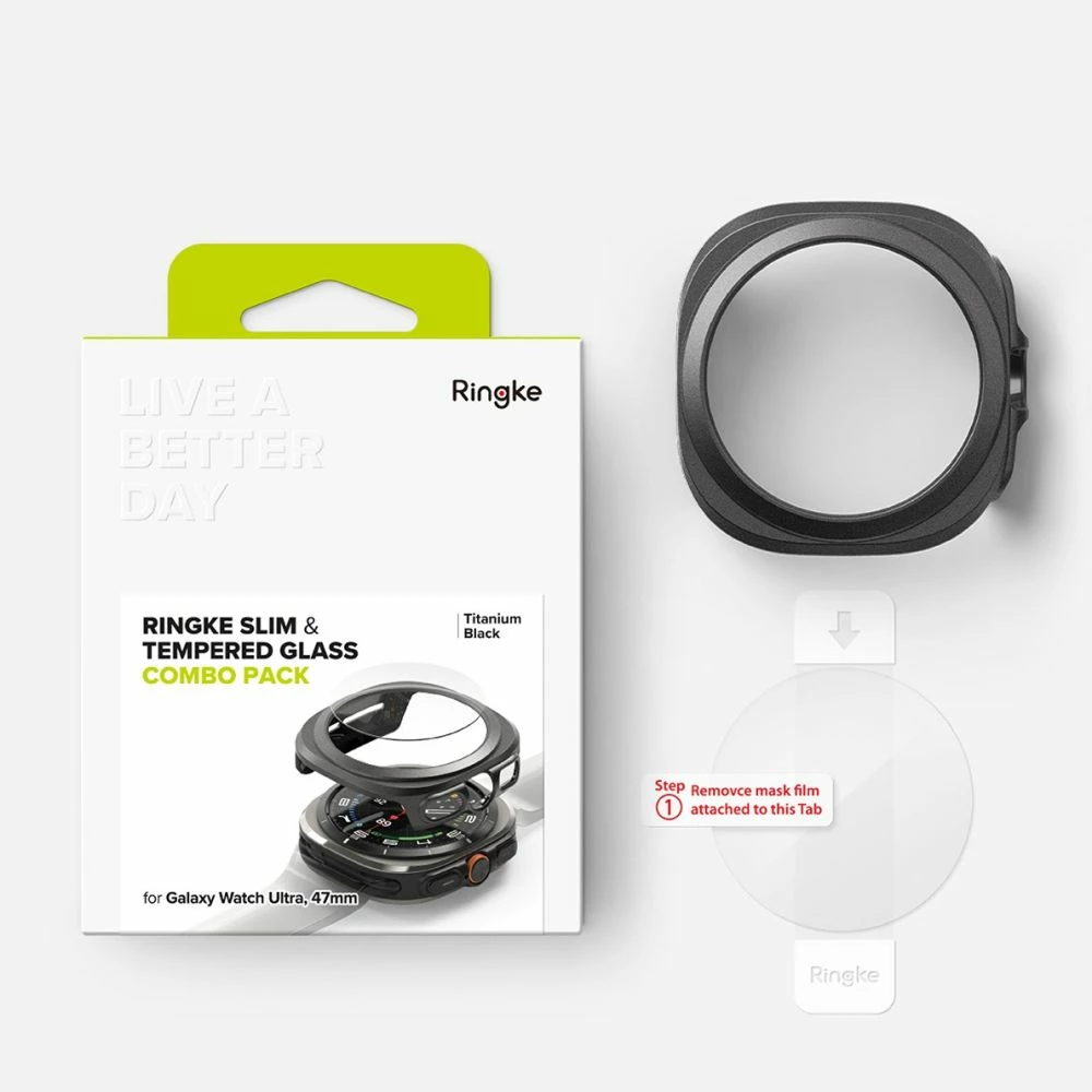 Mbështjellës + xham i temperuar Ringke për Samsung Galaxy Watch Ultra 47mm, Zi, set