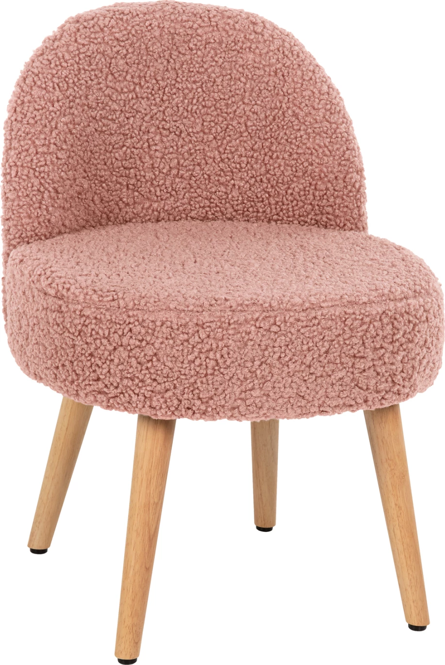 Karrige YASMINE FH8395.22 me shpinë të ulët, stof boucle ngjyrë rozë e zbehtë, këmbë druri, 47x46x64,5 cm