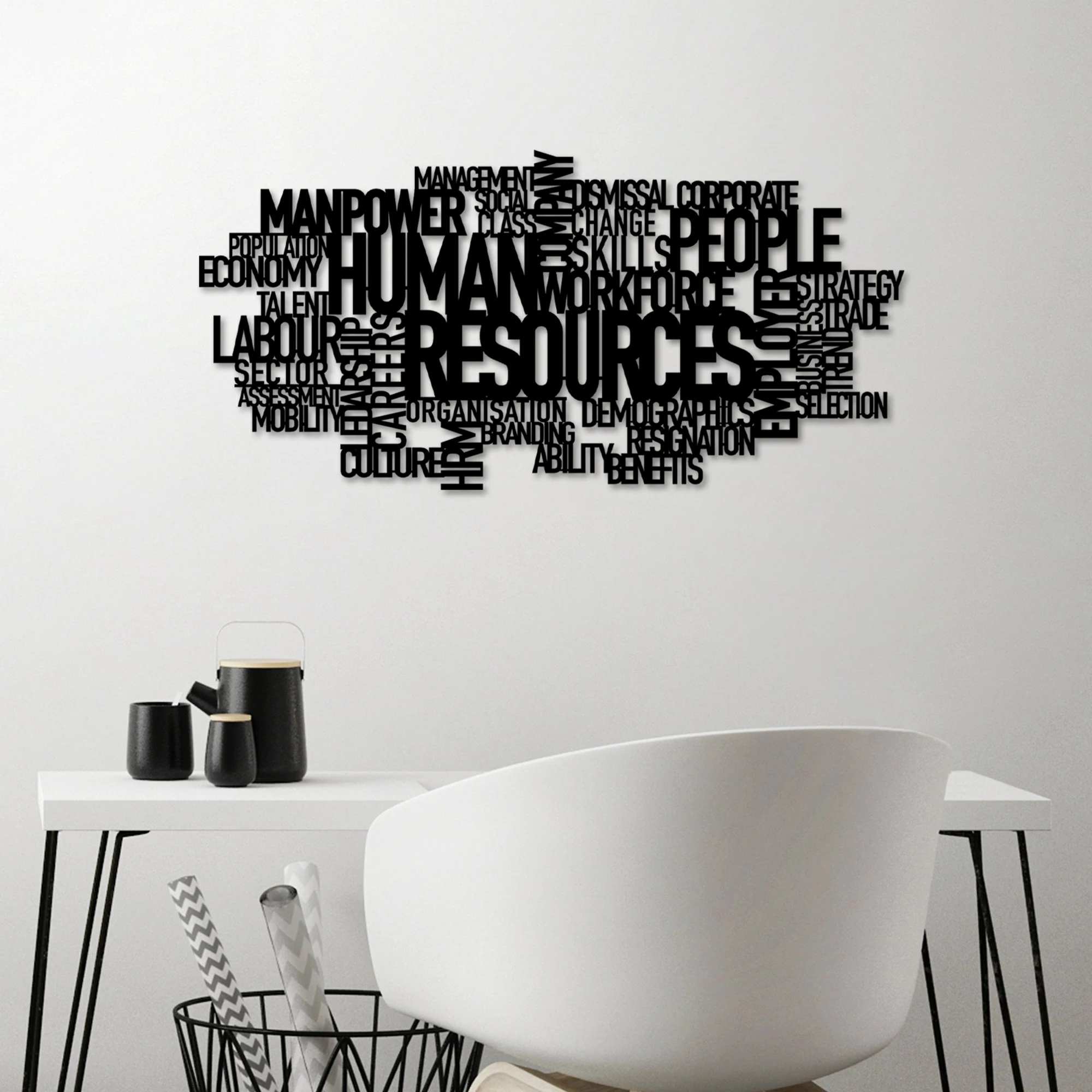Aksesor dekorativ metalik për mur, Wallity, Human Resources, ngjyrë e zezë, 86x41cm