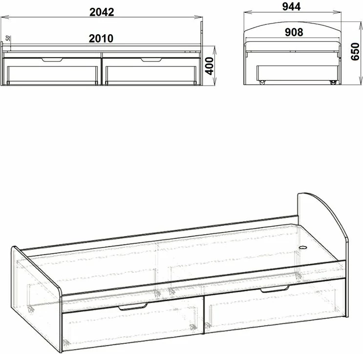 Krevat i bardhë me hapësirë ruajtjeje, 90x200cm