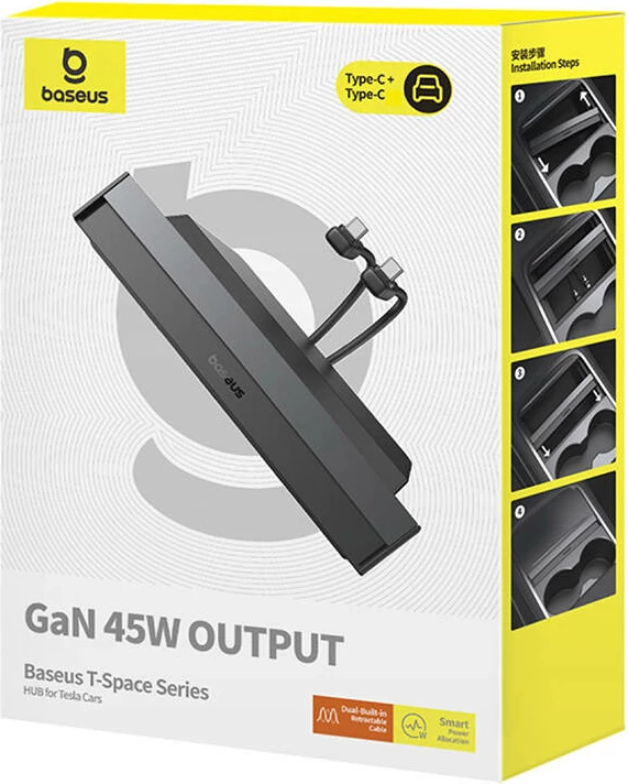 Hub Baseus T-Space për Tesla, USB-C dhe Lightning, i zi