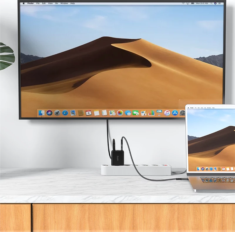 Karikues i shpejtë 2-në-1 Acefast A17, 65W, GaN, USB-C/USB-A, HDMI 4K, me kabllo, zi