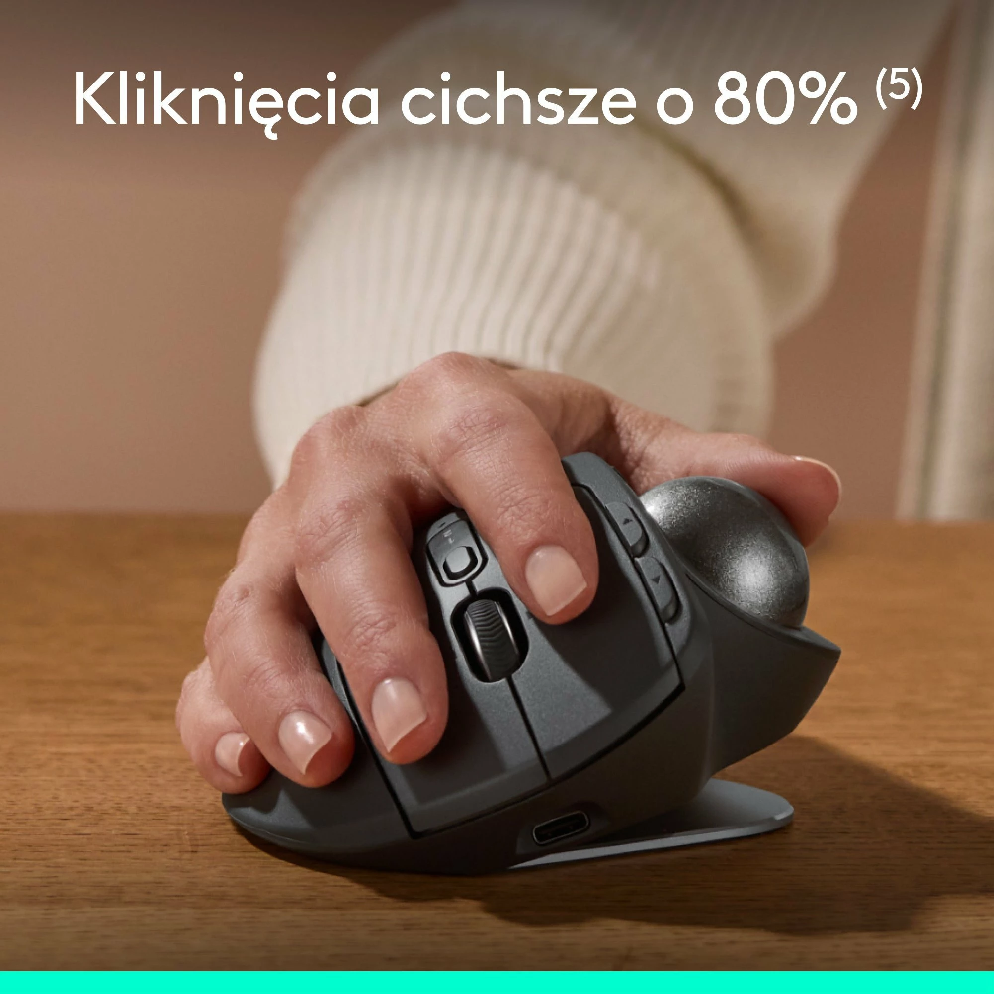 Maus Logitech MX Ergo S 910-007260 trackball wireless 2000 DPI me pjerrësi 20° me karikim USB-C, i zi