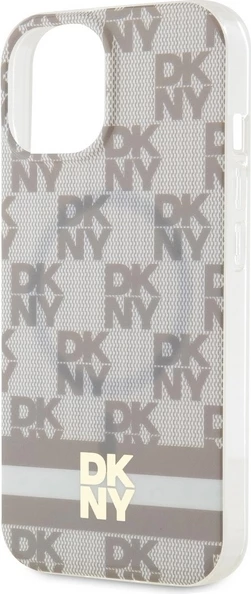 Mbështjellës DKNY IML Checkered Mono Pattern & Printed Stripes MagSafe për iPhone 15/14/13, bezhë