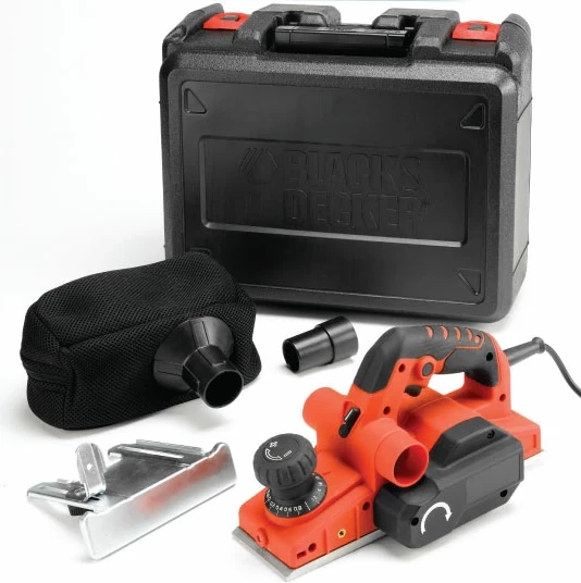 Rrafshues elektrik Black&Decker KW750K 750 W, 82 mm, thellësi 0-2 mm, brazdë 12 mm, set me valixhe & aksesorë, portokalli/zi