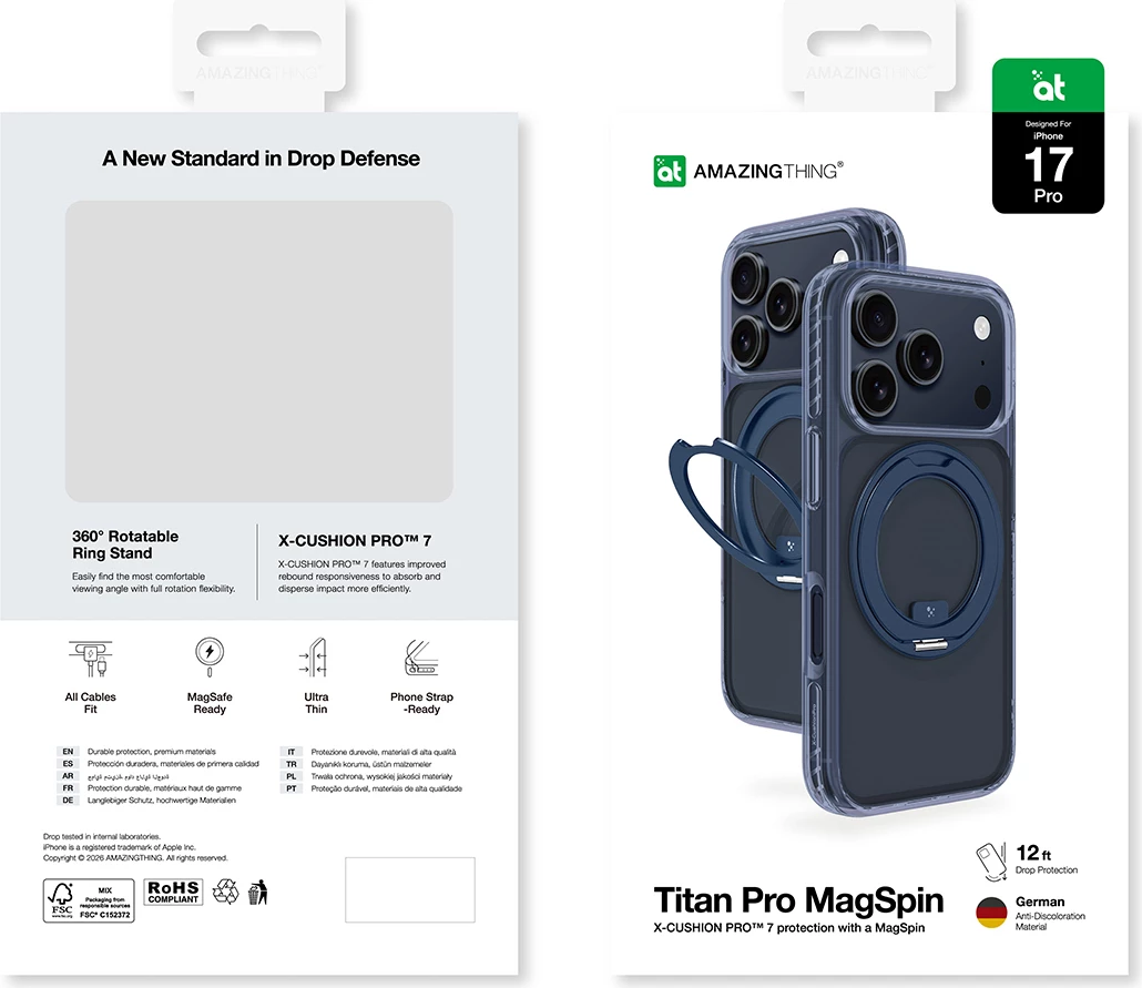 Mbështjellës AmazingThing Titan Pro MagSpin për iPhone 17 Pro, MagSafe, Blu