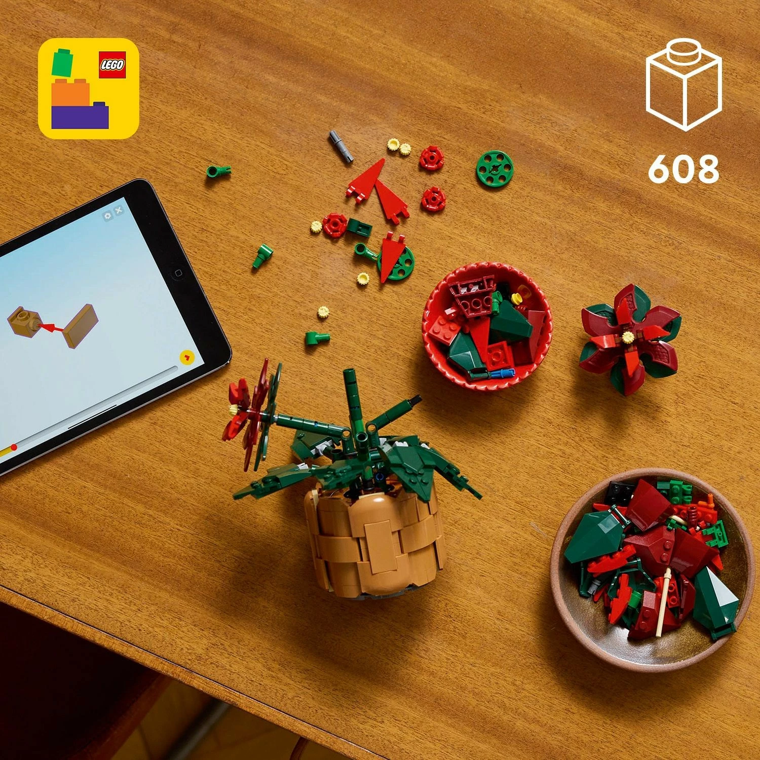 Set ndërtimi LEGO Icons 10370, 608 pjesë, Poinsettia, shumëngjyrësh