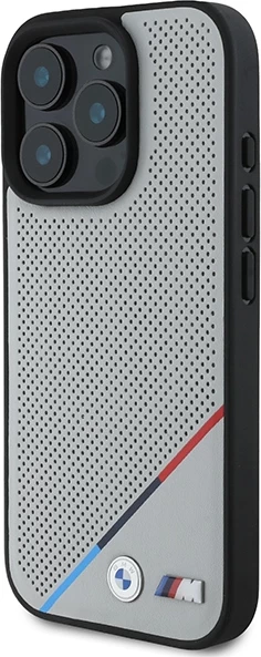 Mbështjellës BMW M Perforated Tricolor Line MagSafe për iPhone 16 Pro, Gri