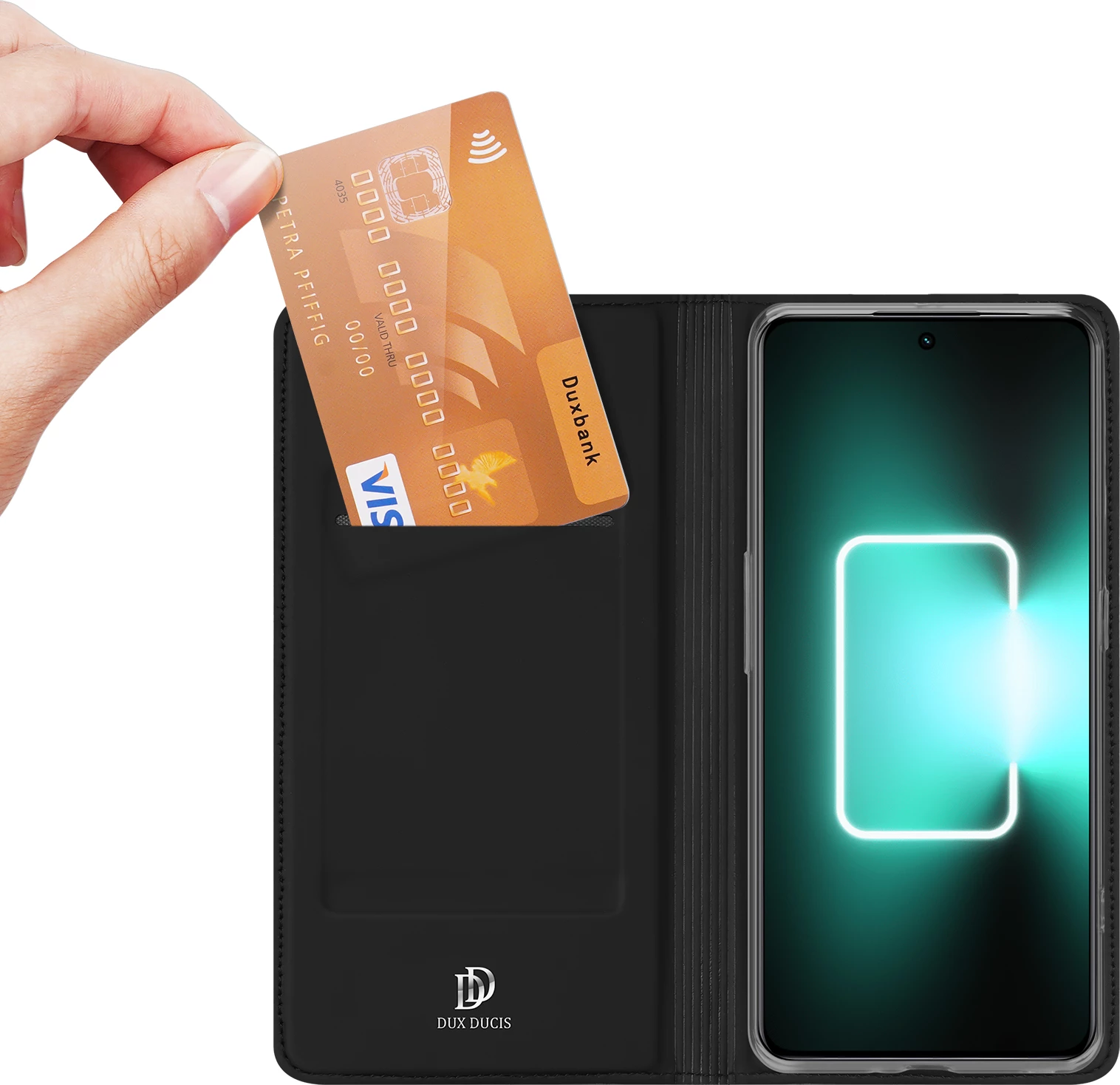 Mbështjellës Dux Ducis Skin Pro për Realme GT Neo 5 / Realme GT3, me kapak, xhep kartelash, funksion standi, e zezë