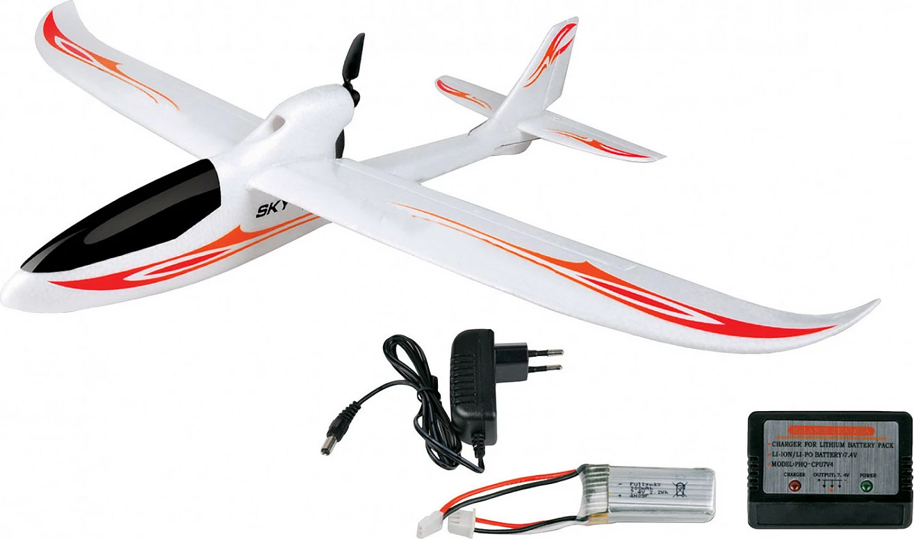 Aeroplan RC AMEWI Skyrunner V3, glajder elektrik me gyro, 7.4V 300mAh, kuq/bardhë