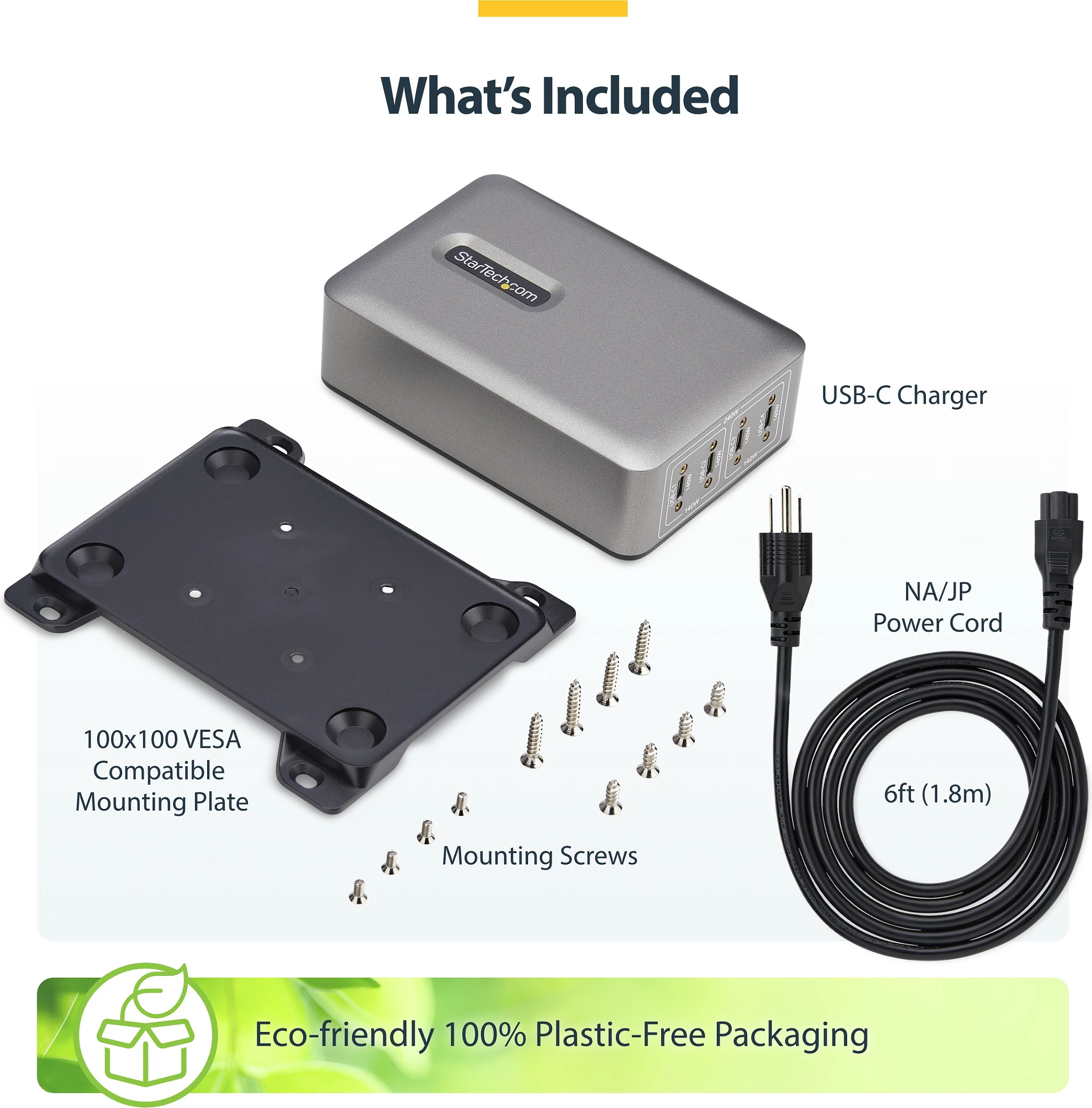 Karikues USB-C StarTech 4-Port 240W PD 3.1 GaN, 140W EPR, 1.8 m, gri