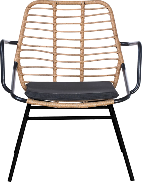 Tavolinë me karrige Naoki A set prej 5 copash ratan natyral-metal i zi-xham 160x90x78cm