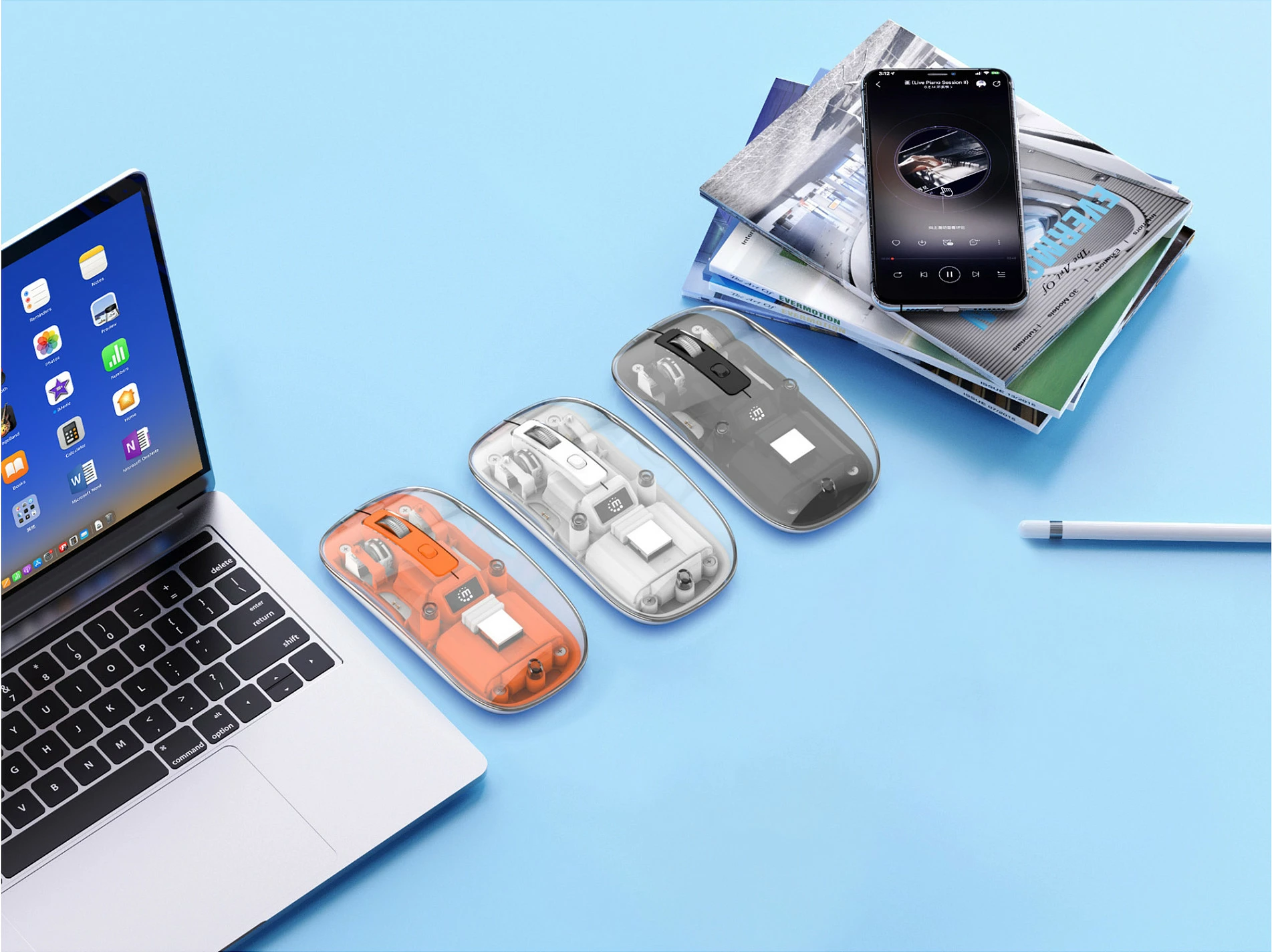 Maus Manhattan Transparent Wireless Rechargeable 2.4GHz, 800/1200/1600 DPI, RGB, Clear/Black