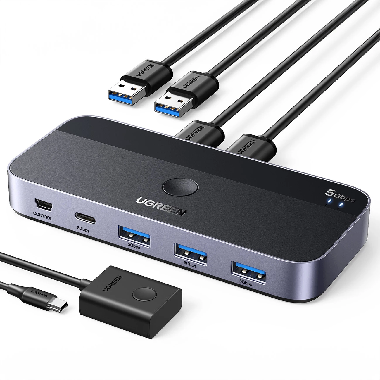 Switch USB 3.0 Ugreen CM662, 2-në-4, me 2 kabllo USB-A, e zezë