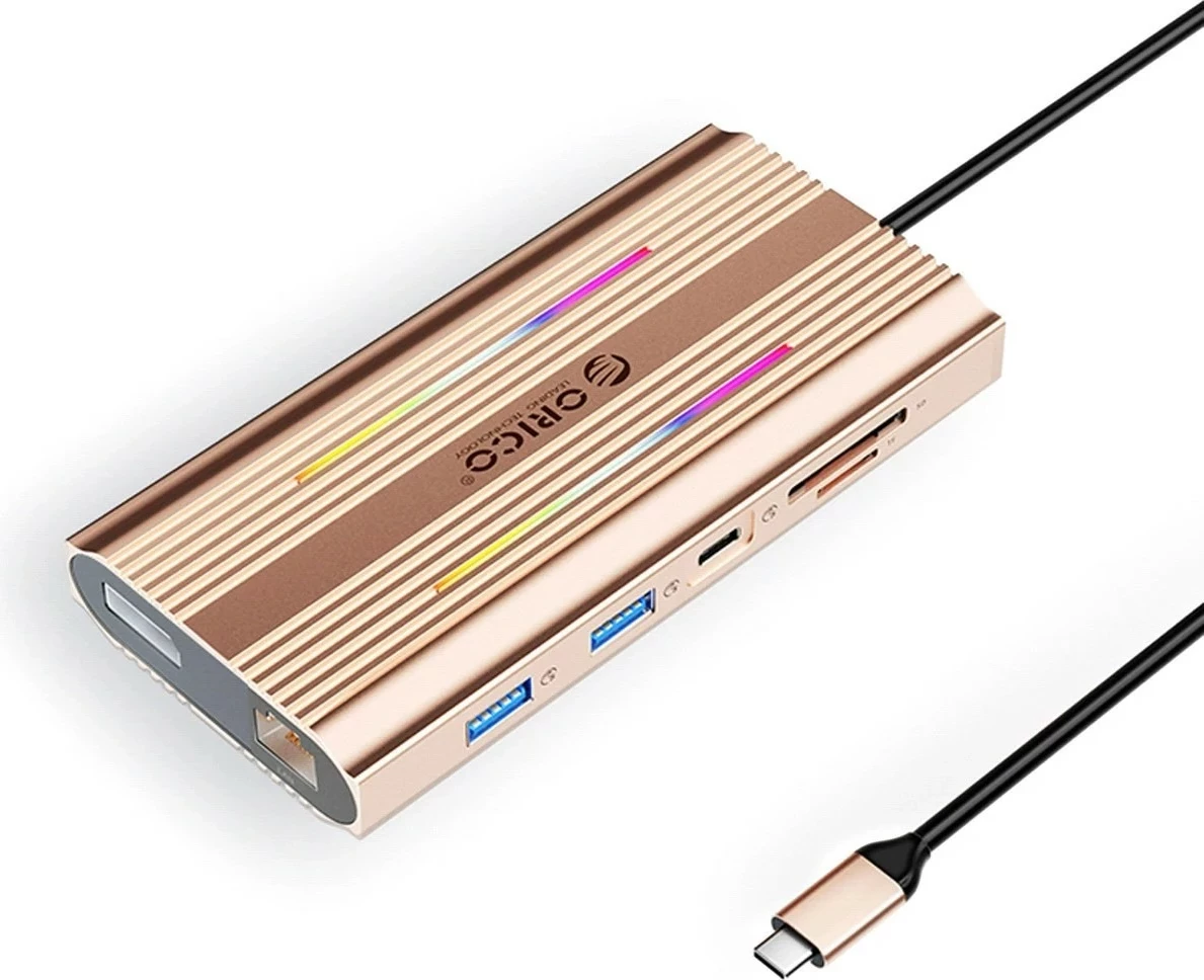 Hub Orico USB-C 12w1 XDR-X3, 100W PD, 2x HDMI 4K, DisplayPort, RJ45, verdhë
