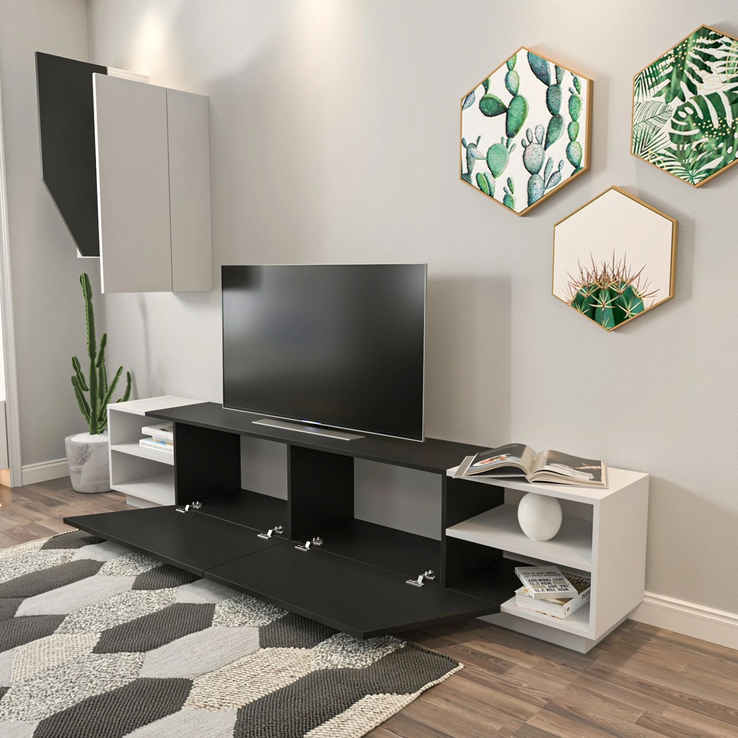 Komodë TV Hanah Home, ngjyrë zebra - e zezë, e bardhë