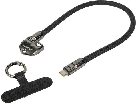 Kabllo USB-C në USB-C, Lanberg, CA-CMCM-10LN-0003-BK, 0.3 m, PD 240W, USB 2.0, set me brelok dhe varëse, e zezë