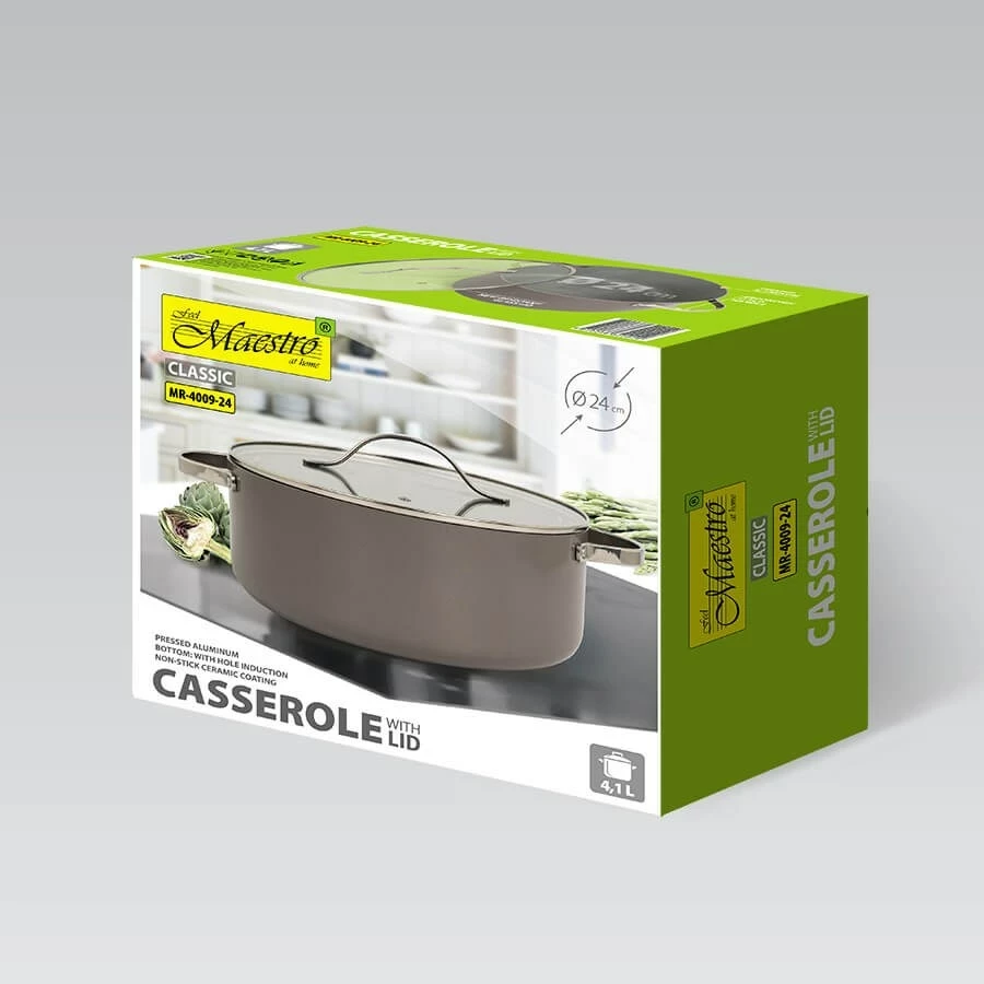 Tenxhere Maestro MR-4009-24 me kapak, 24 cm, 4.1 L, Gri