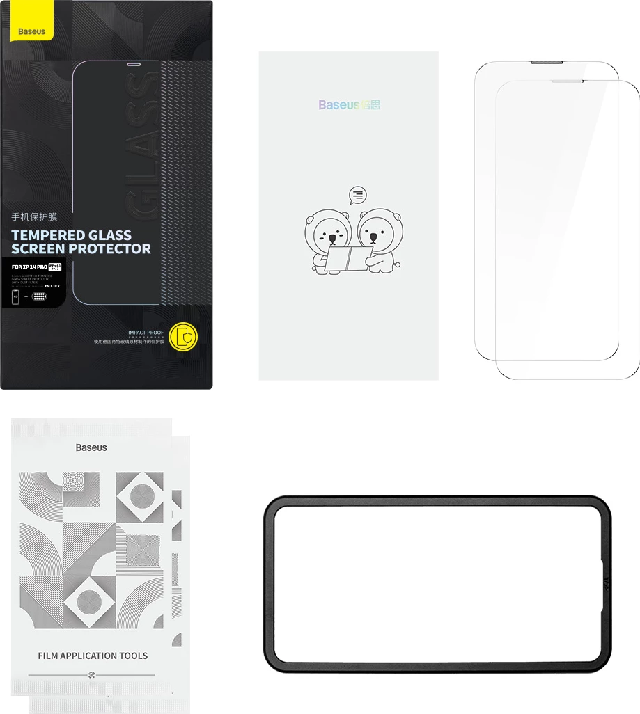 Mbrojtës ekrani xham i temperuar Baseus për iPhone 14 Pro, 2 copë, Transparent