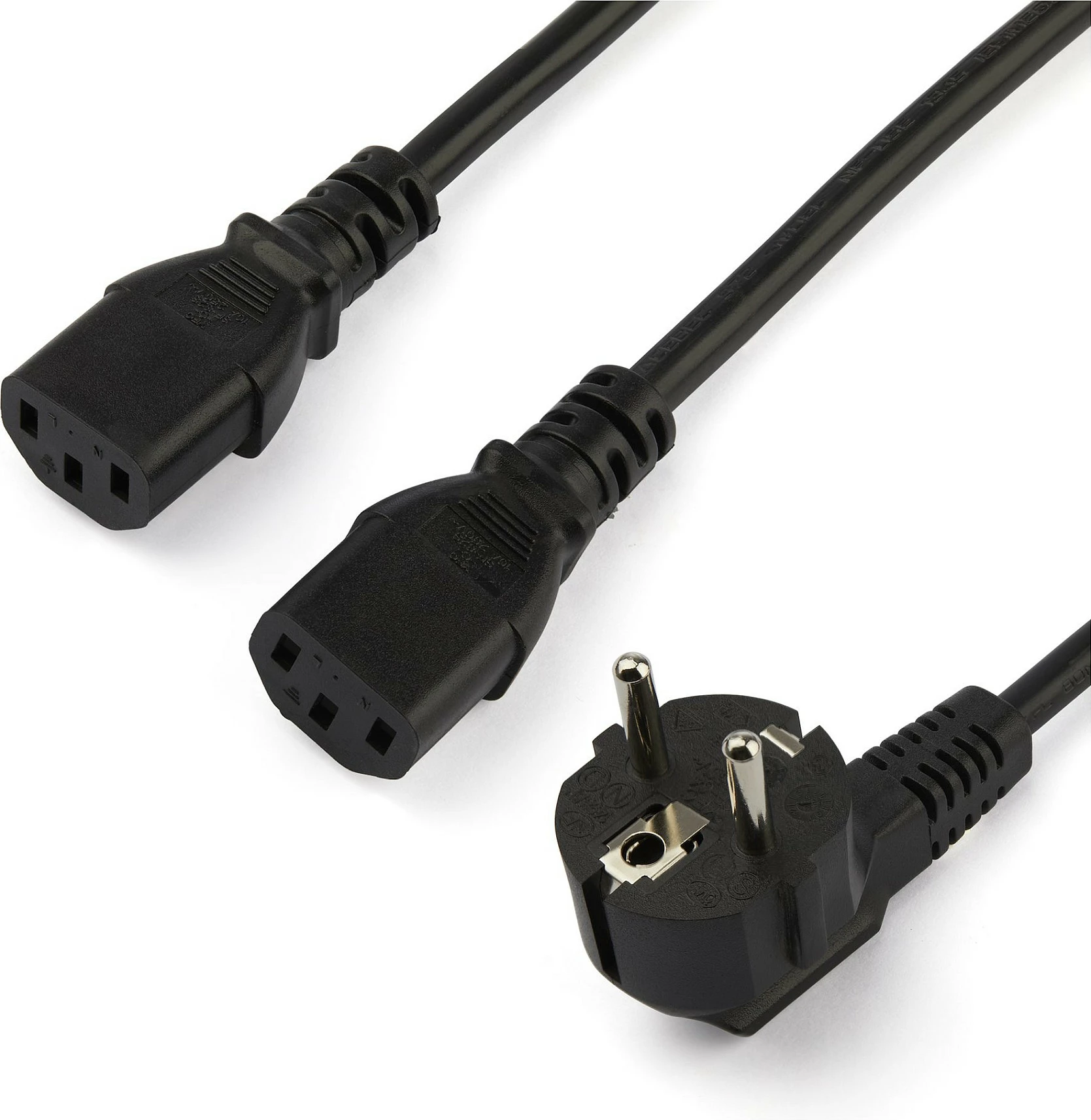 Kabllo rryme Y StarTech PXT101YEU2M, Schuko në 2x IEC C13, 2m, 10A 250V, e zezë