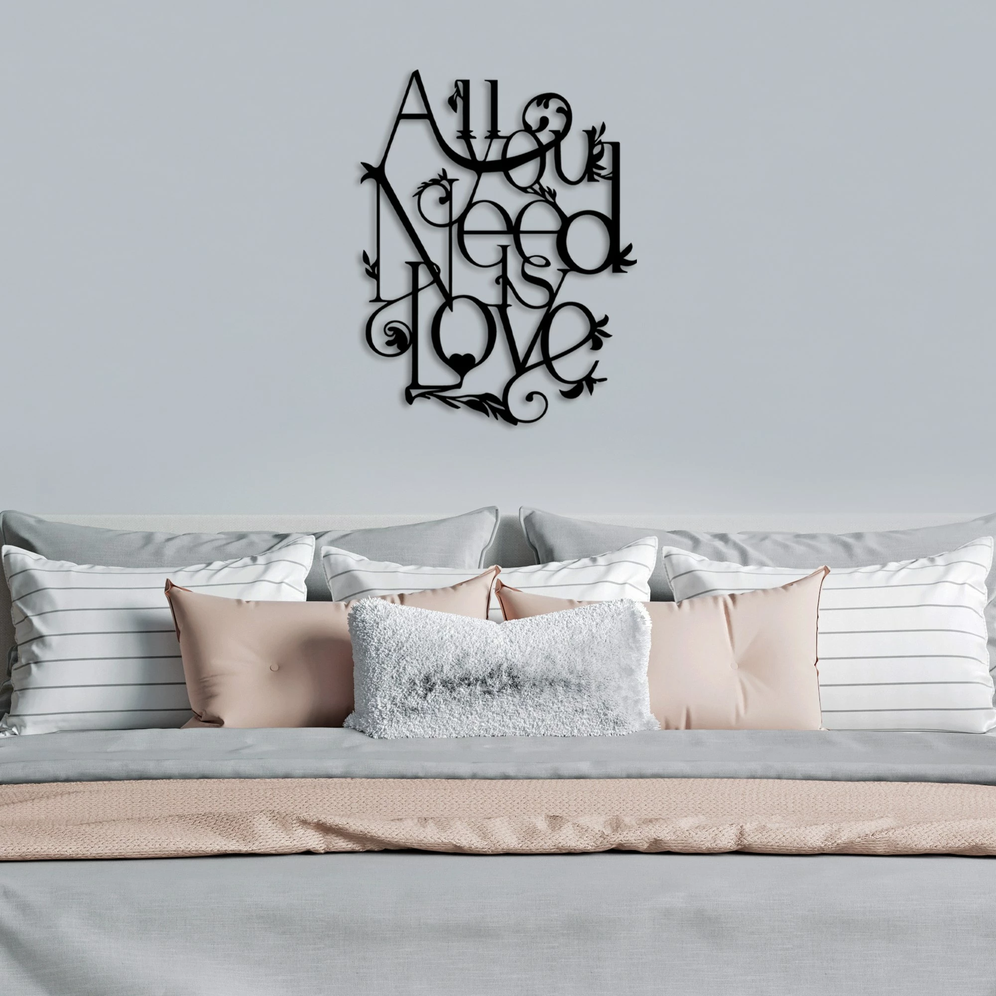 Aksesor dekorativ metalik për mur, All You Need is Love, ngjyrë e zezë, 44x57cm
