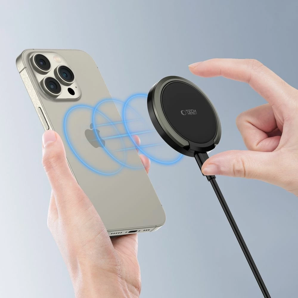 Karikues wireless Tech-Protect QI15W-A33 me MagSafe dhe stand, 15W, me kabllo USB-A/USB-C, zi