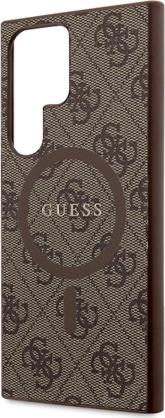 Mbështjellës Guess 4G Collection Leather Metal Logo MagSafe për Samsung Galaxy S24 Ultra, TPU/PC me lëkurë eko, kafe