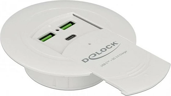 Karikues tavoline DeLOCK 64065, USB-C PD 85W + 2x USB-A QC 3.0, i bardhë