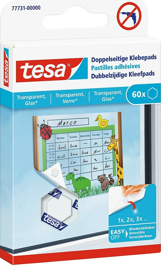 Pad ngjitës dyanshëm Tesa 1.1x1.1 cm, transparent, 60 copë