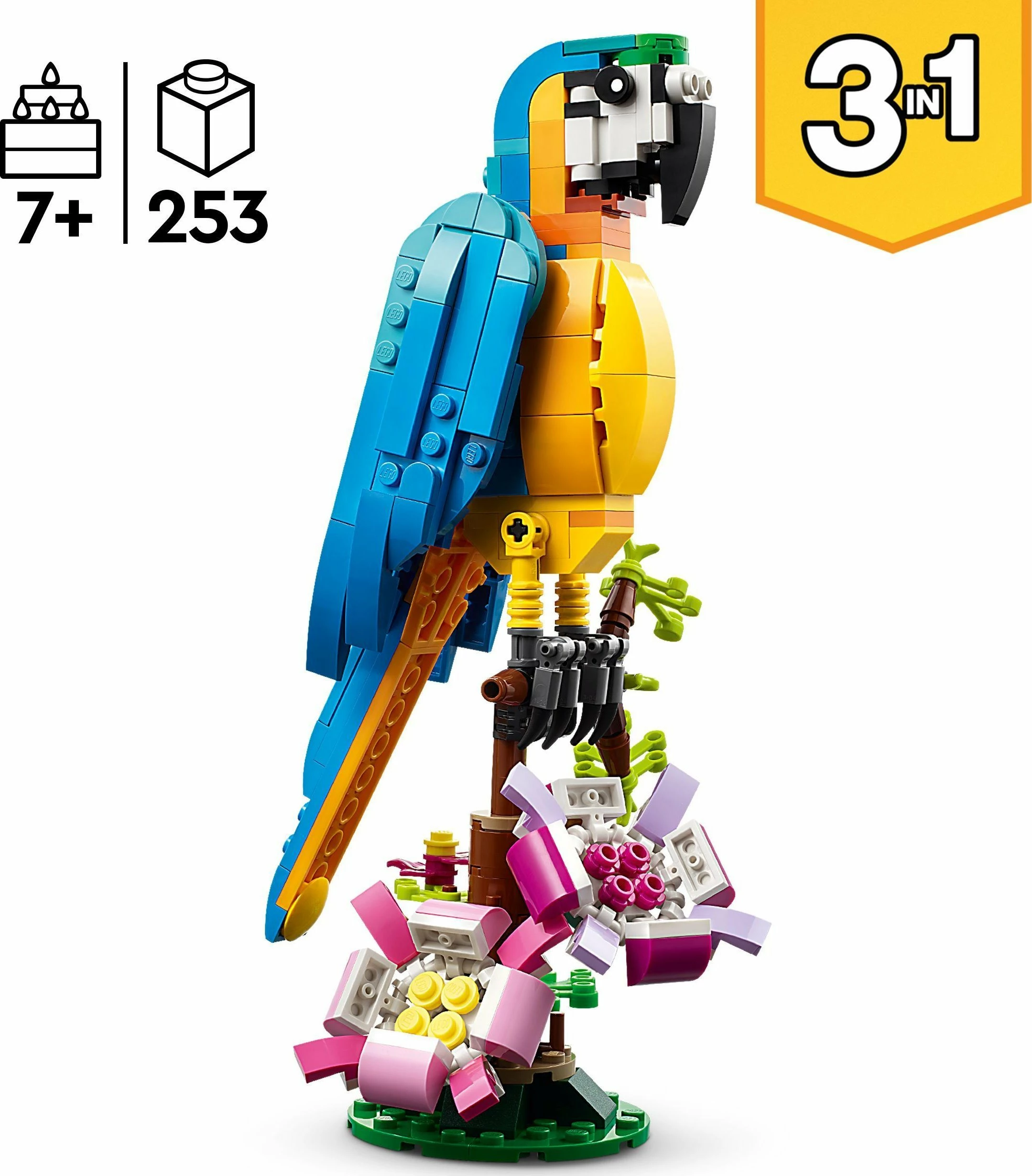 Set ndërtimi LEGO Creator 3-in-1 Exotic Parrot 31136, 253 pjesë, 7+