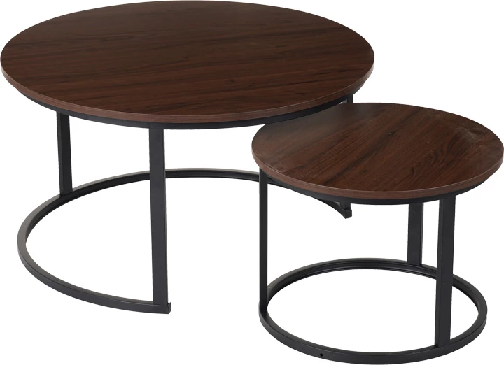 Set tavolinash Solme I, ngjyrë arre, këmbë metalike të zeza, 2 copë