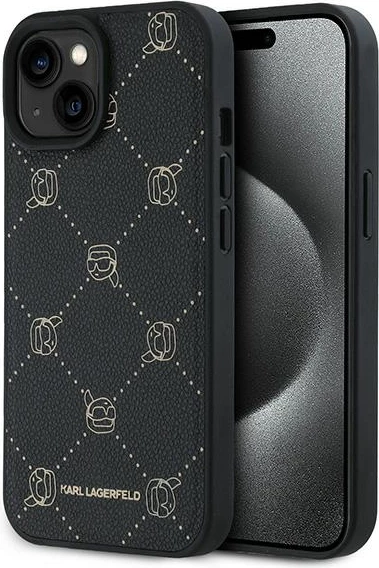 Mbështjellës Karl Lagerfeld Karl Head MagSafe për iPhone 15 Plus, i zi