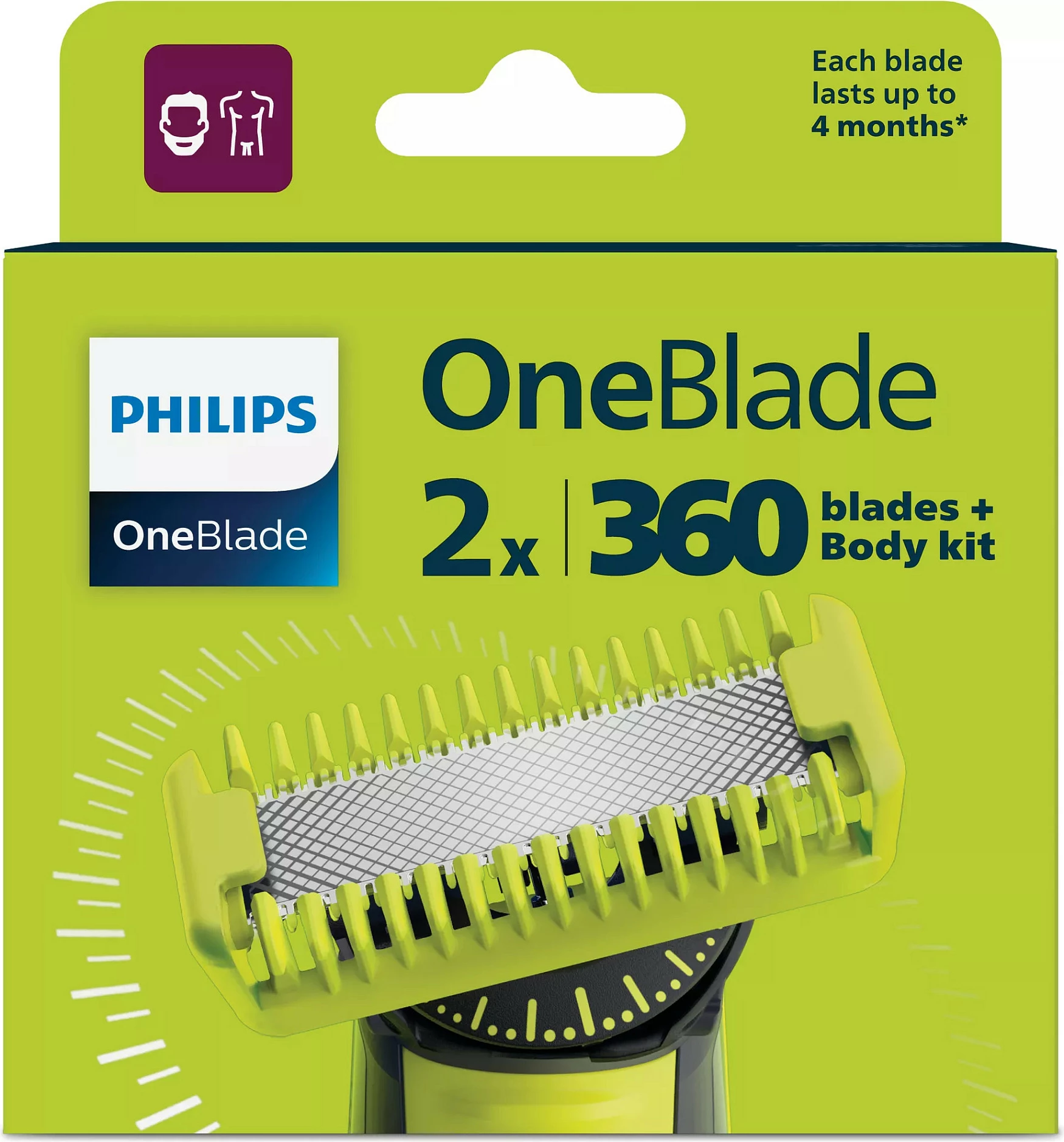 Teh Philips OneBlade QP624/50, 2x teh 360, jeshile/zezë