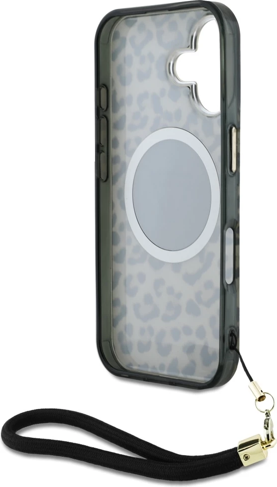 Mbështjellës Guess HC IML Leopard Triangle Cord Strap për iPhone 16, MagSafe, Kafe